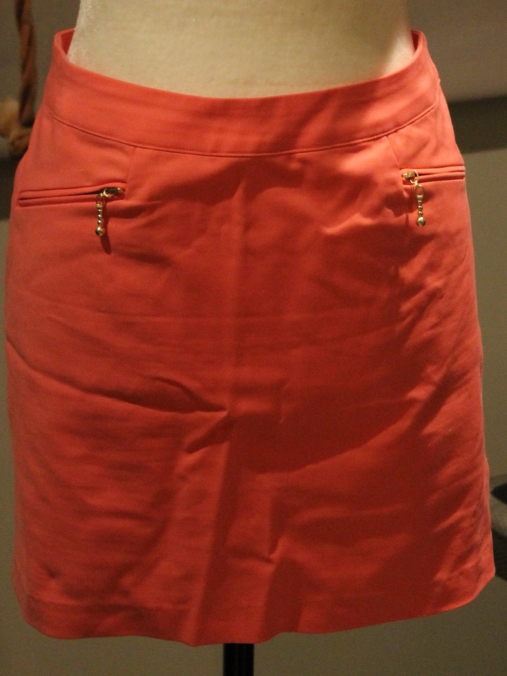 H&M Coral Mini Skirt with Gold Zip Accents